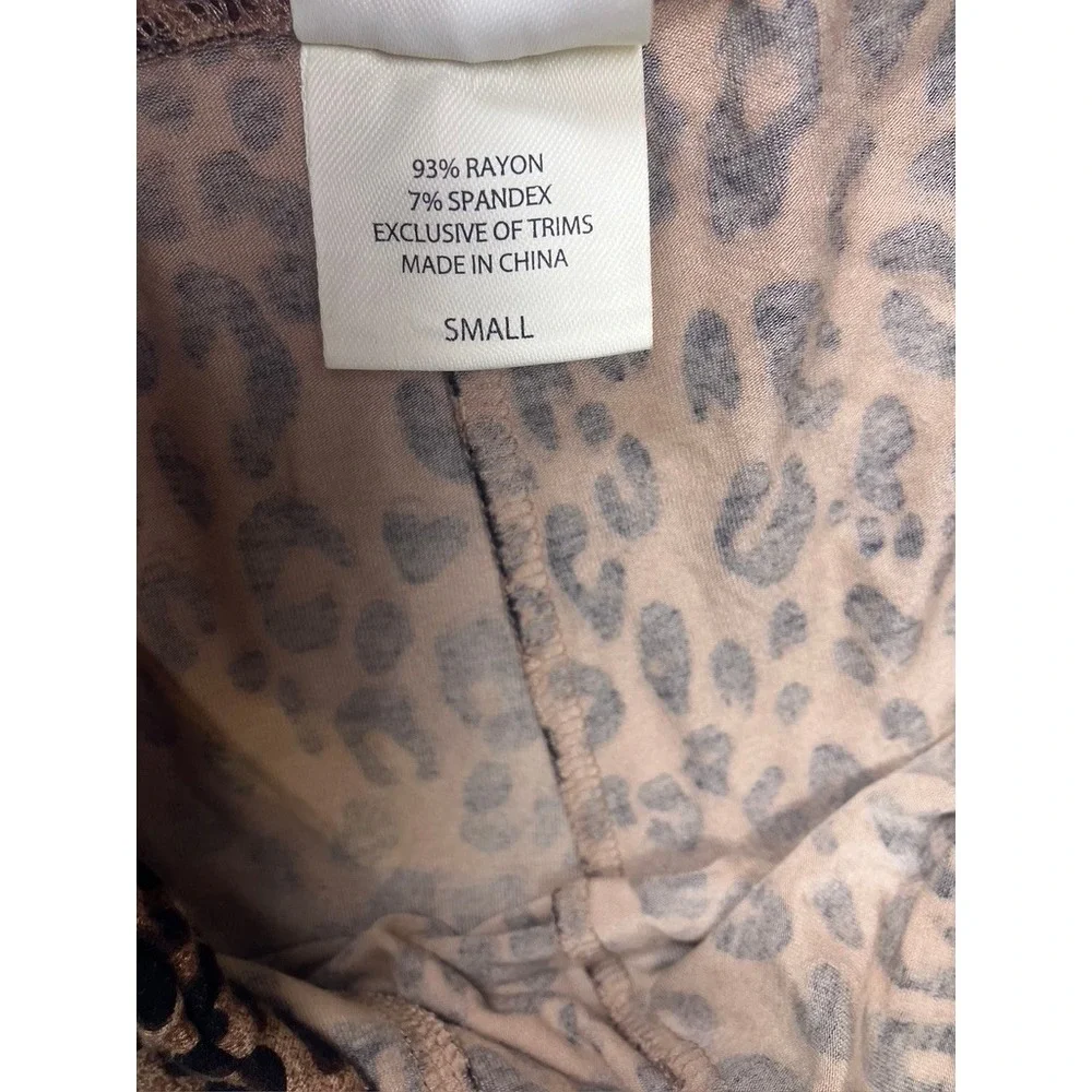 Soma Pajama Set Women Small Brown Leopard‎ Print Lace Trim Button Front Shorts